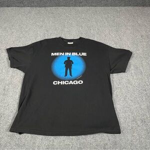Vintage 1997 Men in Blue Police Tshirt Mens Xl Black 90s Political Chicago